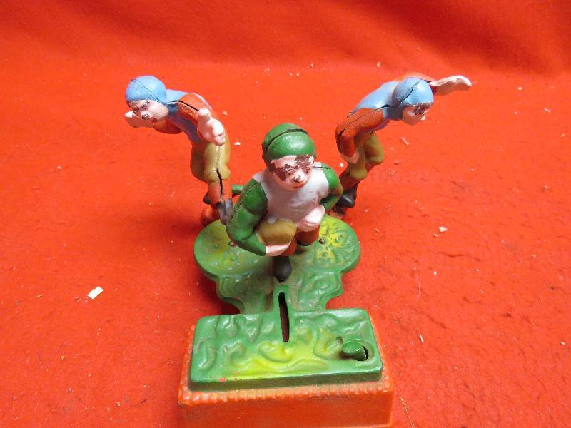 lot 222 image: Group of Rugby or Football Players with Ball Cast Iron Vintage Old Bank