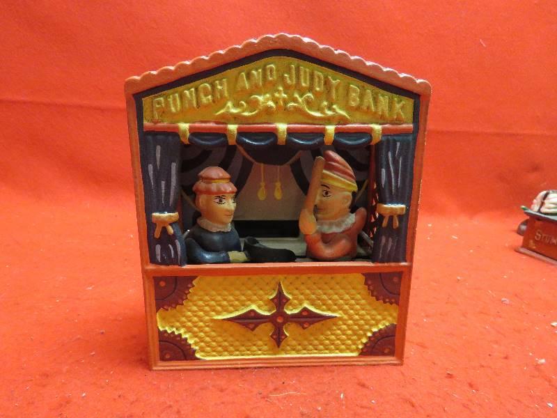 lot 227 image: Vintage 1884 Shepard Hardware Punch & Judy Puppets Cast Iron Mechanical Bank