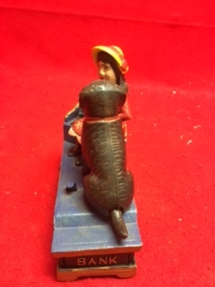 lot 236 image: Vintage Cast Iron Mechanical Bank Speaking Dog