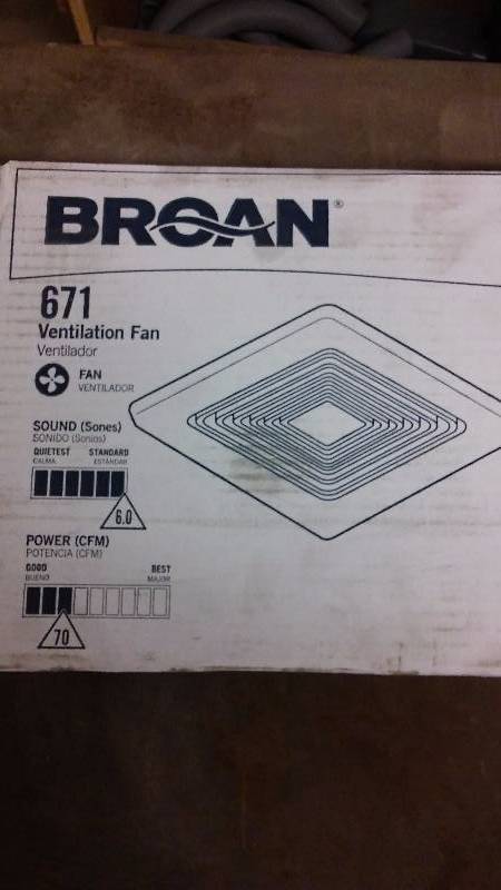 lot 815 image: Broan Ventilation Fans, Model 671, New in Box