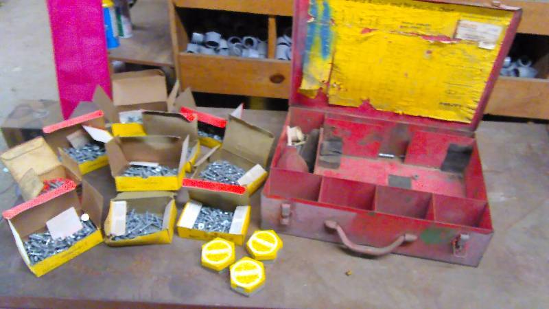 lot 24 image: Hilti Brand Drive Pins Mostly Model W6-20-22-S12, �� Whit., �-20 NG and Safety Boosters (Cal. 27 Short) (4) and Anchor Bit Selector Box.  See pictures for details.  Some boxes Full, others partial.