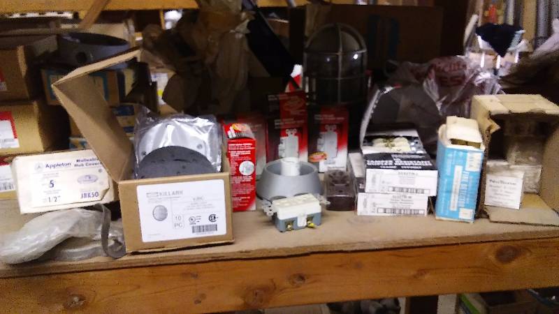 lot 244 image: Electrical 15 Amp Receptors, Dead Front GFCI (4) blank covers and hub covers (2)