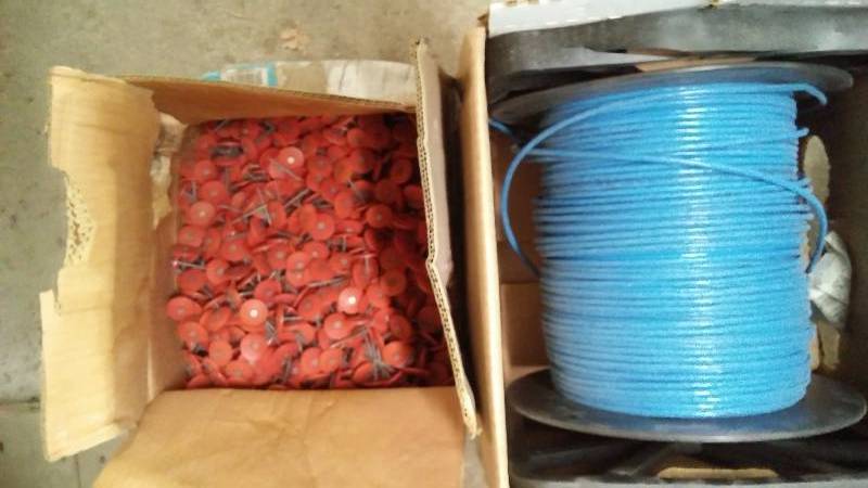 lot 259 image: Signal Data Comm. Cable 244P CMR 1MR BLU by Southwire, 1000 ft.  partially used and 1 � Inch Round Cap Roofing nails (2000, some missing)