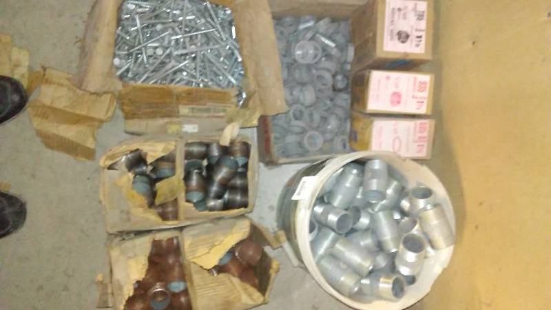 lot 322 image: Nipples, Bushings, and 4 Inch Hexagon Lag Screws (full box measures 12 x12 x 6 Inches)