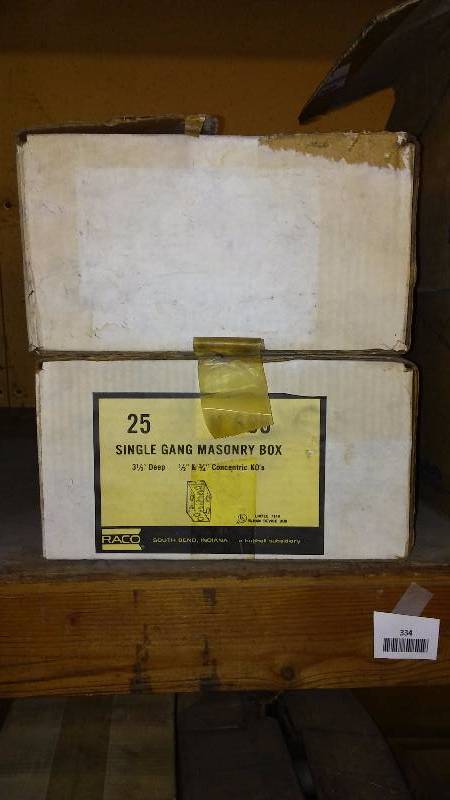 lot 334 image: Single Gang Galvanized Masonry Boxes (2 cases) 25 per case