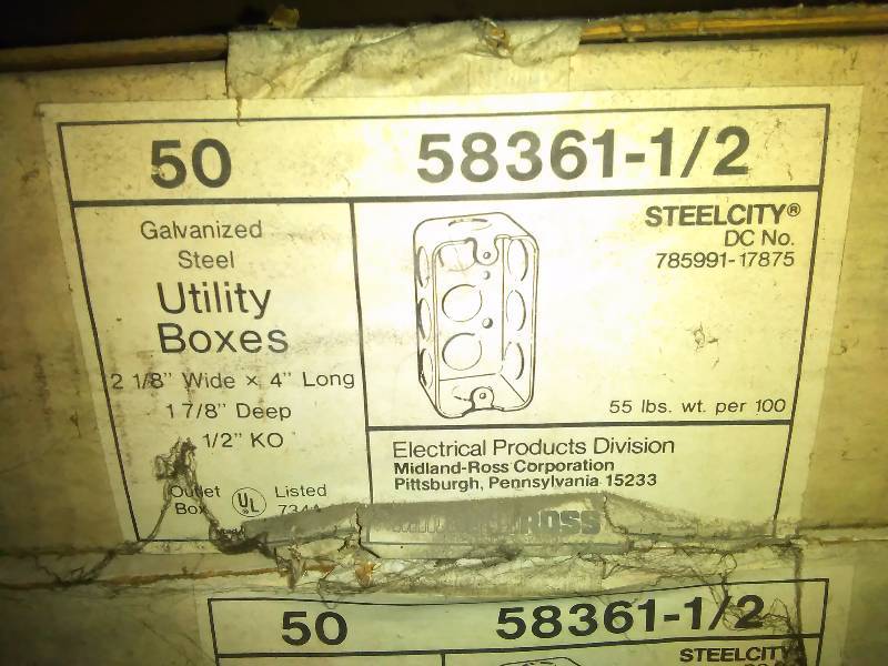 lot 353 image: Cases of Galvanized Utility Boxes (4) each case has 50 single gang boxes