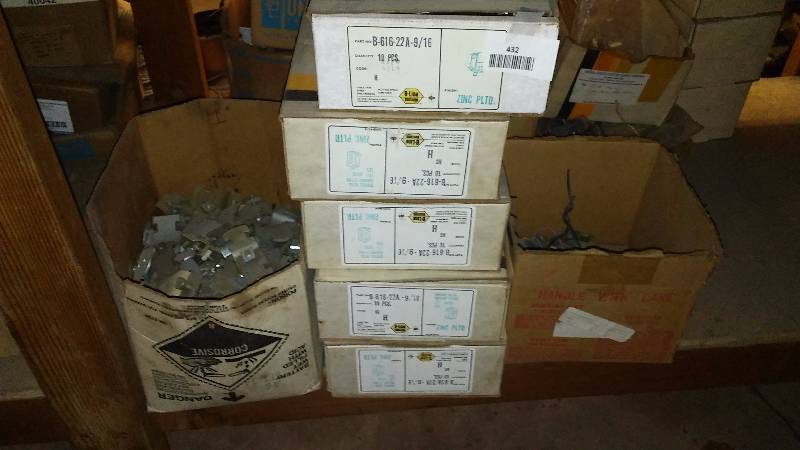 lot 432 image: Cable Tray Strut Pipe Hangers 5 cases of 10 pieces, and 2 cases of loose pieces