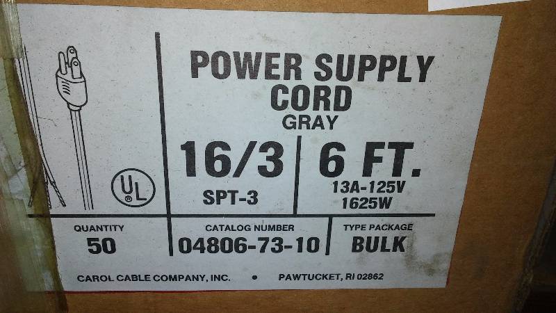 lot 433 image: 163 6 ft. Power Supply Cord (approx. 20)