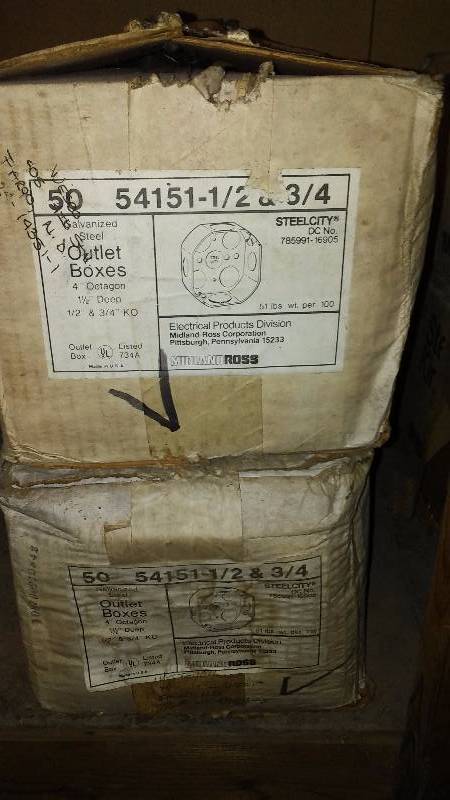 lot 332 image: Steel Octagon Outlet boxes by Steel City (2) each case has 50