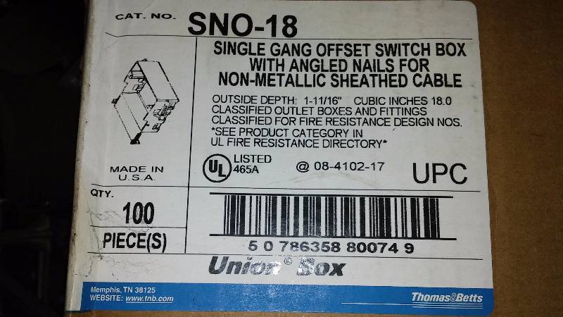 lot 571 image: Single Gang, Offset, Switch Box 100 count 1 case