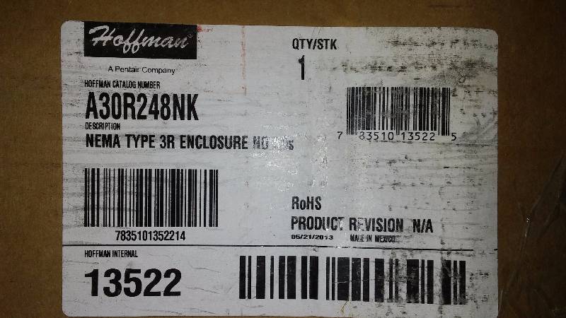 lot 601 image: 3 Phase Electrical Box by Hoffman NEMA Type 3R Enclosure No Kos K30R248NK