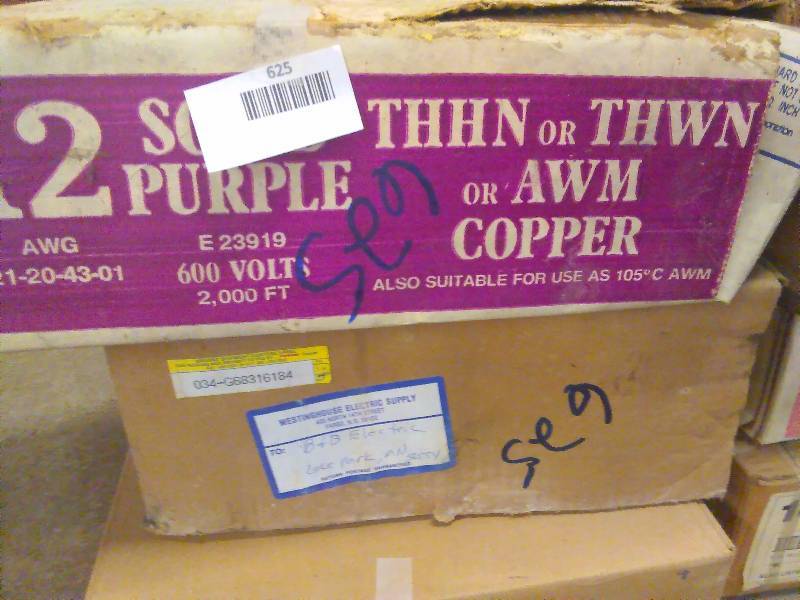 lot 625 image: Wire 14 Solid, 500 ft.  each Pink (2) Purple (5) and Yellow (1)