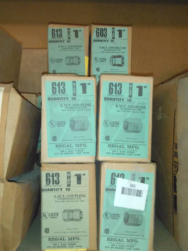 lot 383 image: 1 Inch E.M.T. Coupling Compression Type (50) and 1 Inch E.M.T. Connector Compression Type (170)