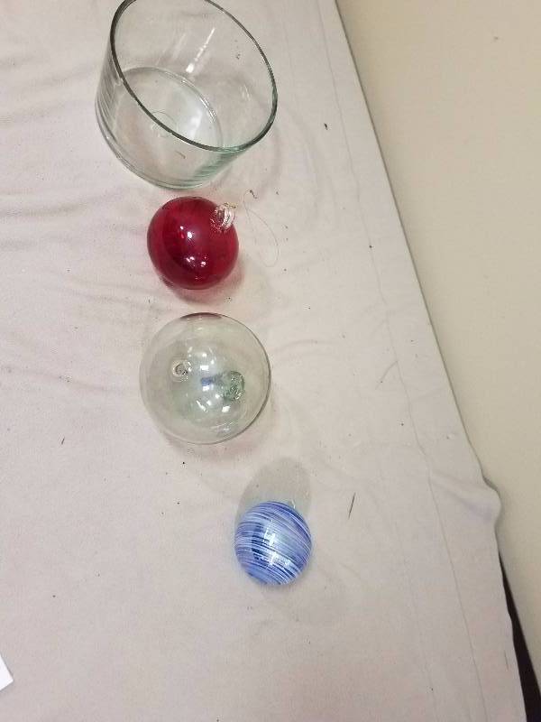 Globes With Figures and Large Glass Serving Bowl