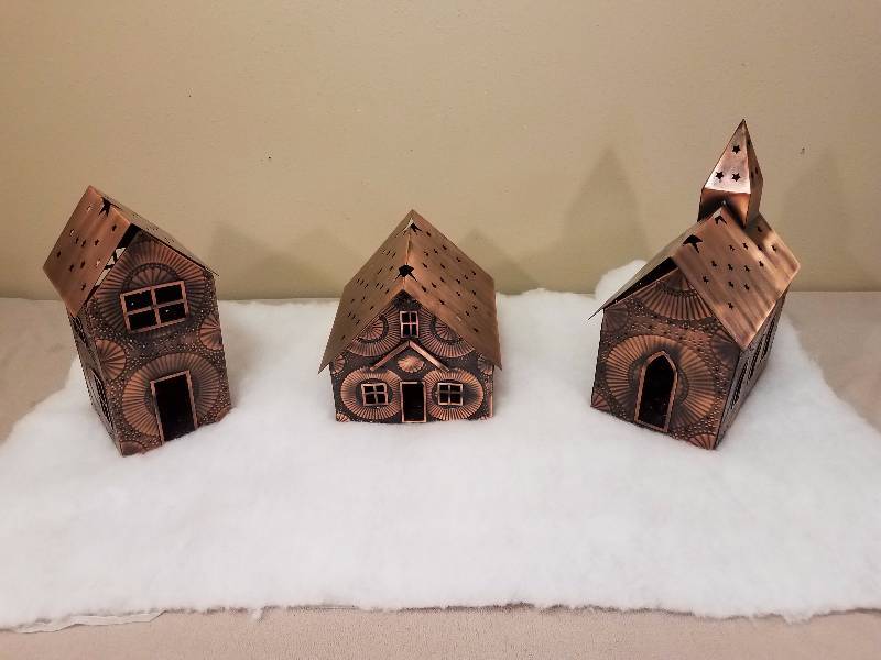 3 Metal House Candle Holders