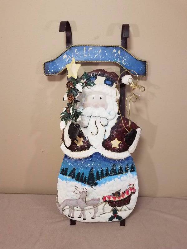 Metal Welcome Sled Santa Sign