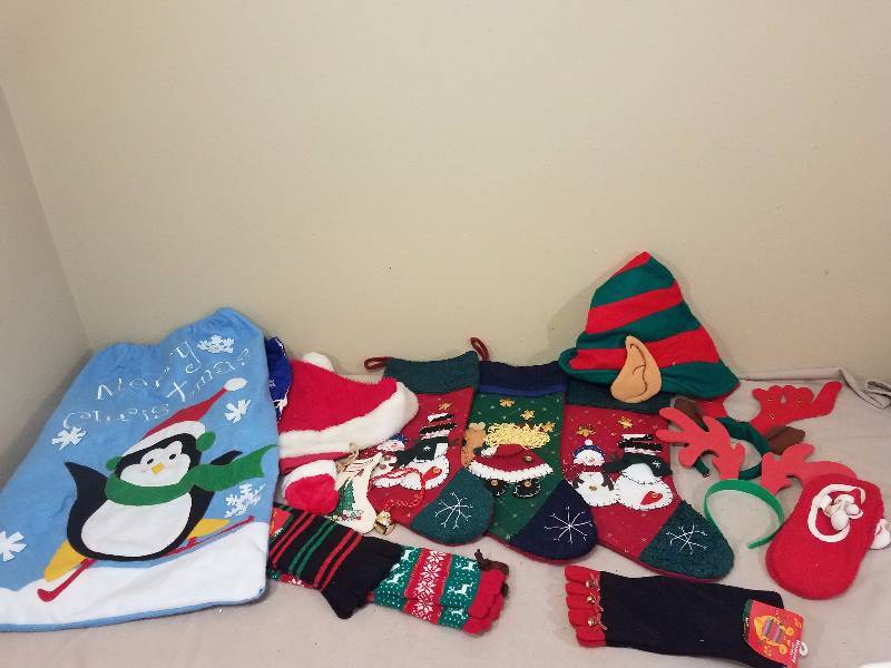 Lot of Christmas Stocking, Hats, Antlers, and Toed Socks