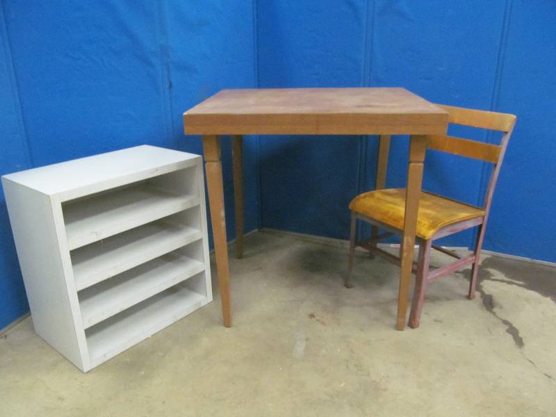 lot 72 image: table, chair shelf