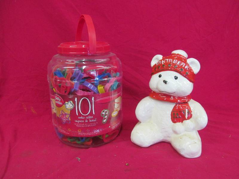 lot 90 image: cookie cutters, cookie jar