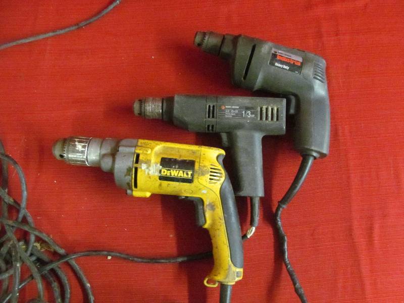 Black nDecker corded drill, Dewalt Drill