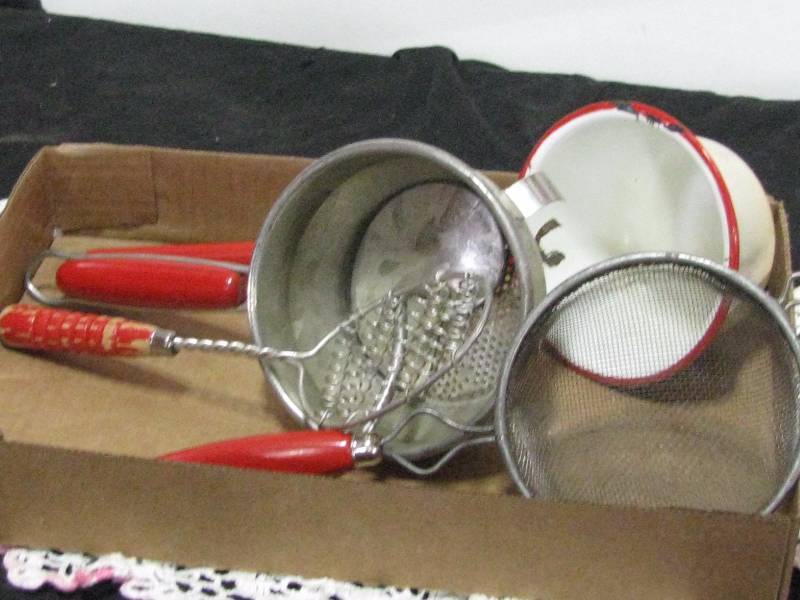lot 68 image: Red Handle Kitchen Utensils