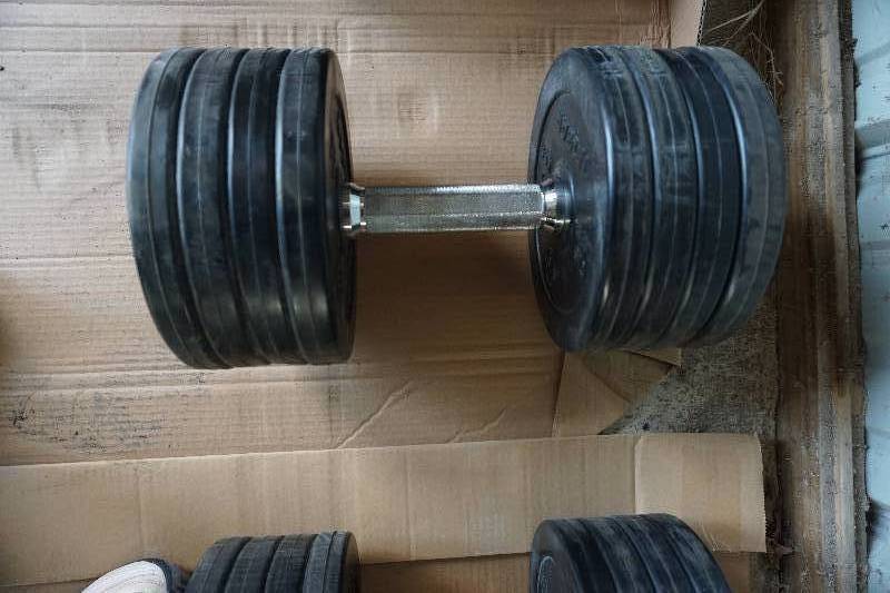 lot 13 image: Tribar Brand Rubber Free Weight Dumbell - 65 lbs