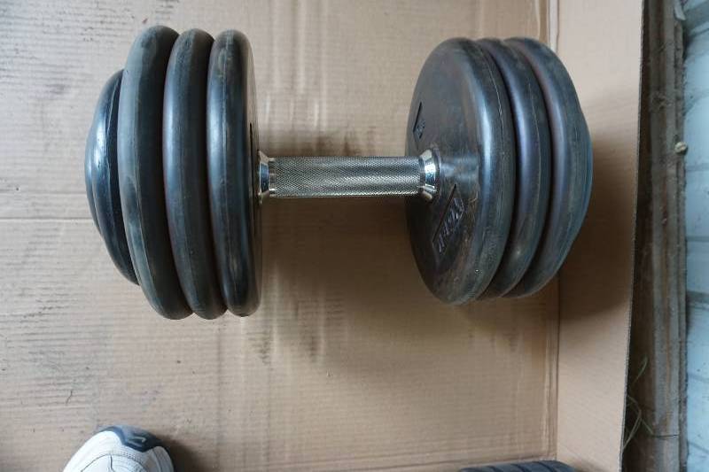 lot 17 image: York Brand Rubber Free Weight Dumbell - 75 lbs
