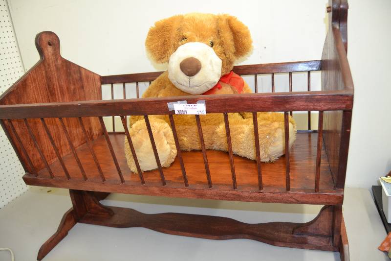 New Hand Made Wooden Doll Cradle with dog