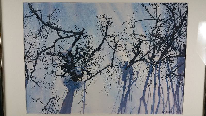 lot 2 image: Original Francis Meisch Watercolor Hedge in Winter Signed