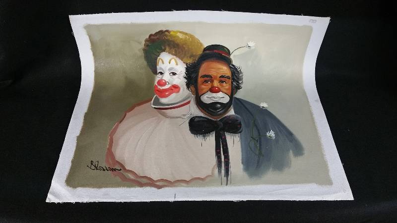 lot 9 image: Original Blossom Clowns Print Oil on Canvas Signed
