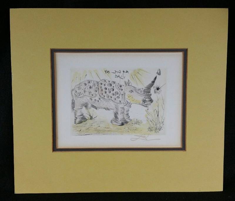 lot 3B image: Salvador Dali Rhinoceros Signed Restrike Etching