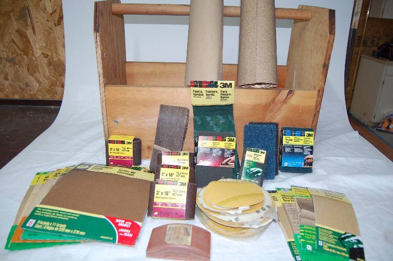 lot 50 image: Lots of Assorted Sandpaper and Large Wooden Tool Box