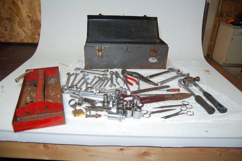lot 203 image: Steel Tool Box with Hand Tools