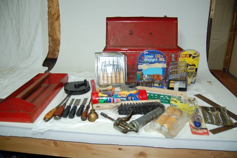 lot 205 image: Steel Tool Box with Hand Tools