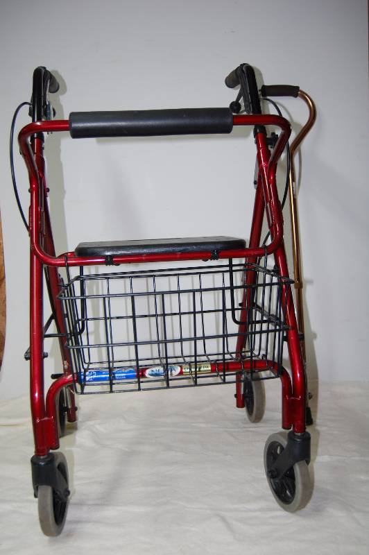 lot 318 image: 4 Wheel Seated Walker and Icepick Cane