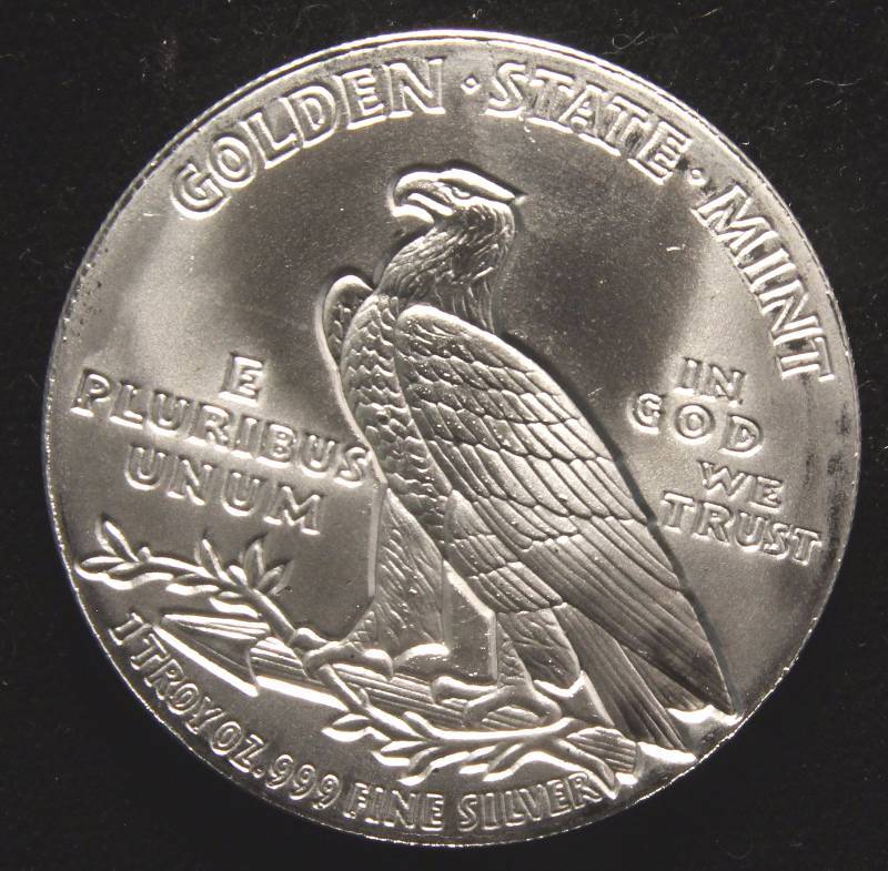 1 TROY OZ. .999 FINE SILVER ROUND INCUSE INDIAN DESIGN
