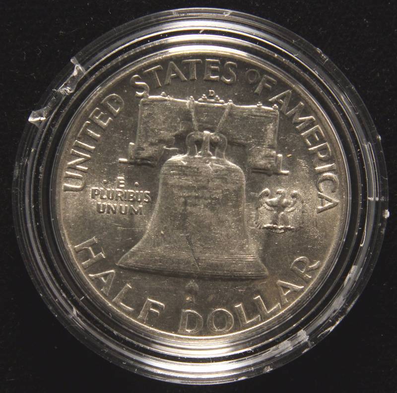 1953-D FRANKLIN SILVER HALF DOLLAR UNC IN AIRTITE HOLDER