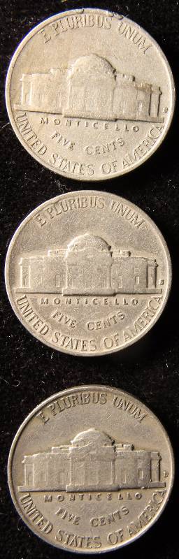 GROUP OF 3 JEFFERSON NICKELS 1938D, 39D & 39S