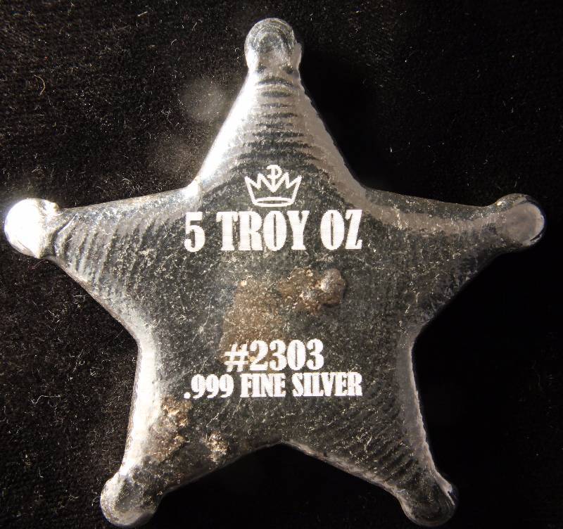 5 TROY Oz. .999 FINE SILVER MONARCH SHERIFFS BADGE