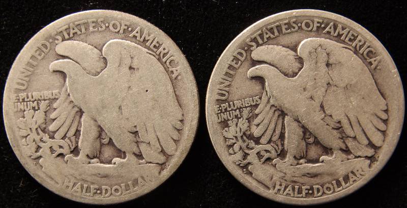 GROUP OF 2 WALKING LIBERTY SILVER HALF DOLLARS 1920D & 1920S