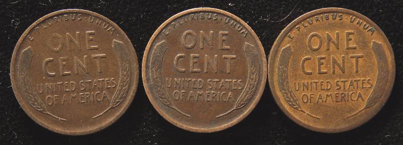 GROUP OF 3 WHEAT CENTS 1909, 1917-S, 1919
