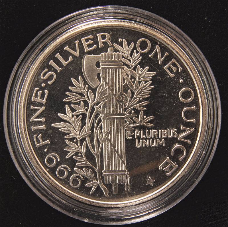 1 TROY OZ. .999 FINE SILVER ROUND MERCURY DIME DESIGN IN AIRTITE HOLDER