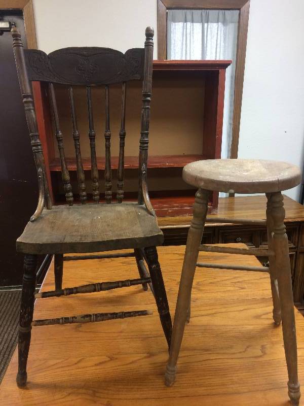 Antique Chair and Stools