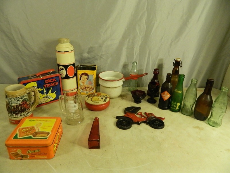 lot 22 image: Vintage Pop Bottles, Tins, and More