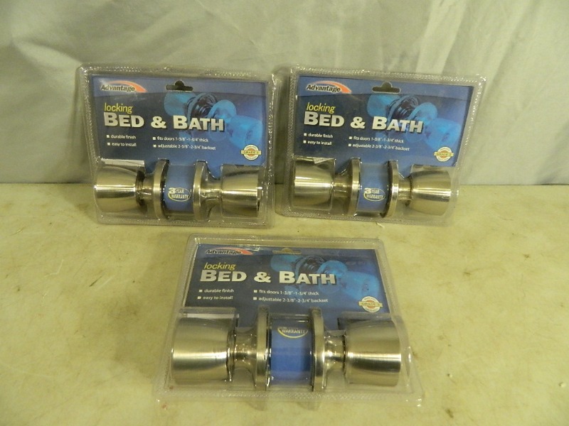 lot 24 image: 3 New Locking Bed and Bath Door Knobs