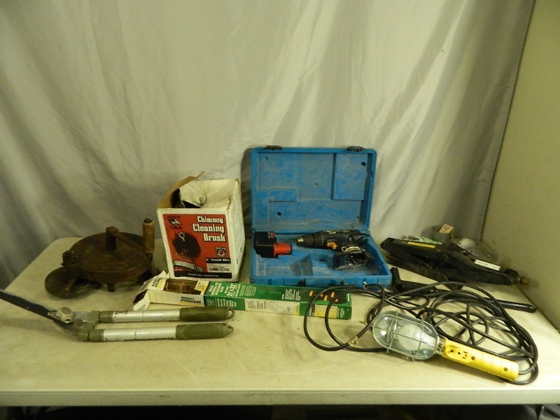 lot 78 image: Chimney Brush, Antique Grinder, Tools, Etc