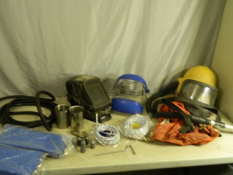 lot 81 image: Sandblast Helmet, Welding Helmet, Tools, Etc