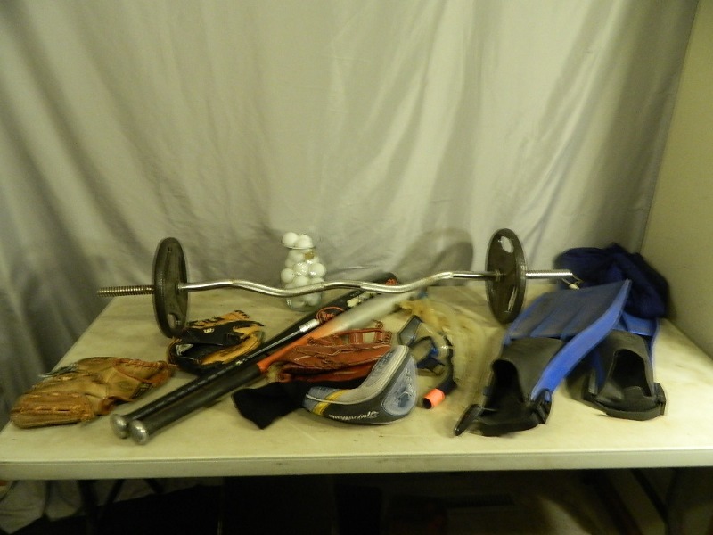 lot 96 image: Weights, Snorkel Gear, Baseball Bats, etc