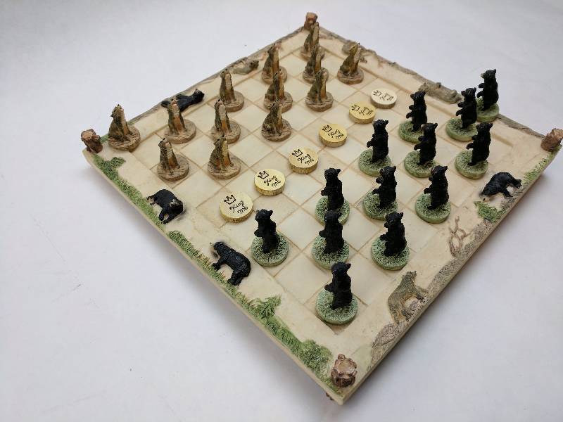 lot 63 image: The Wolf and the Bear Checkers Set