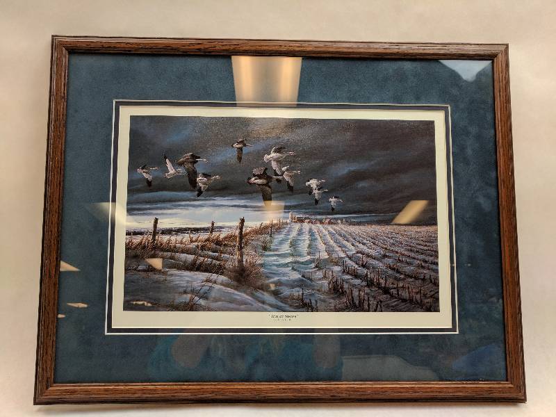 lot 1 image: Terry Redlin Print Winter Snows 21.5 x 16.5 Wooden Frame